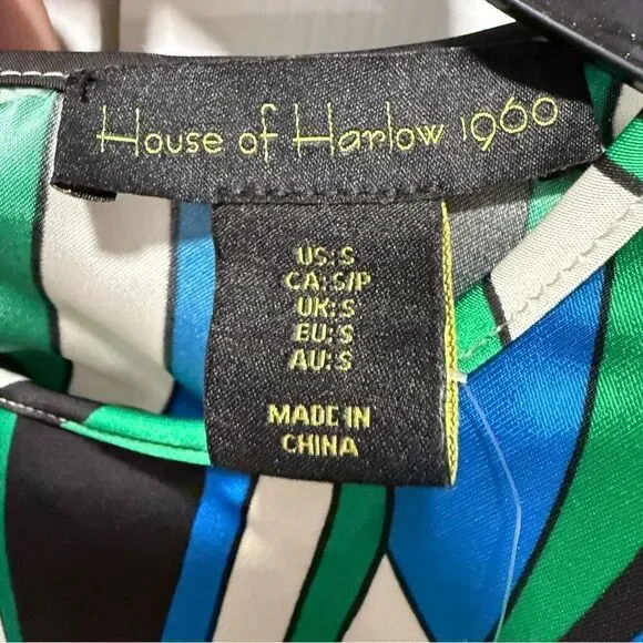 NWT House of Harlow 1960 woman's cropped long sleeve blouse blue multicolor S - Picture 6 of 12